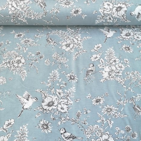 Pastel Kuşlar Duck Bezi Mint