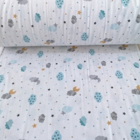 Minik Bulut Ve Yıldızlar Pazen Kumaş Mint