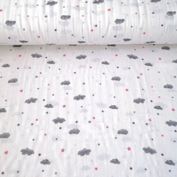 Minik Bulut Ve Yıldızlar Poplin Kumaş