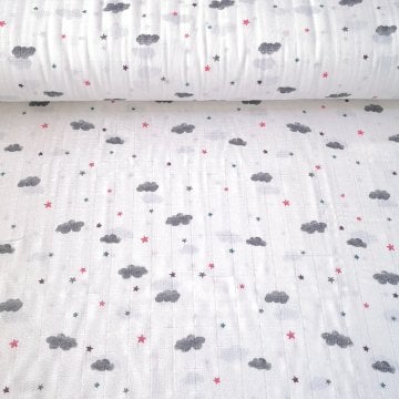 Minik Bulut Ve Yıldızlar Poplin Kumaş