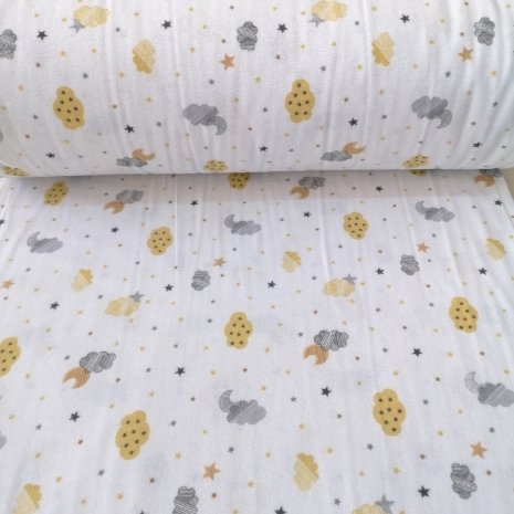 Minik Bulut Ve Yıldızlar Pazen Kumaş Sarı