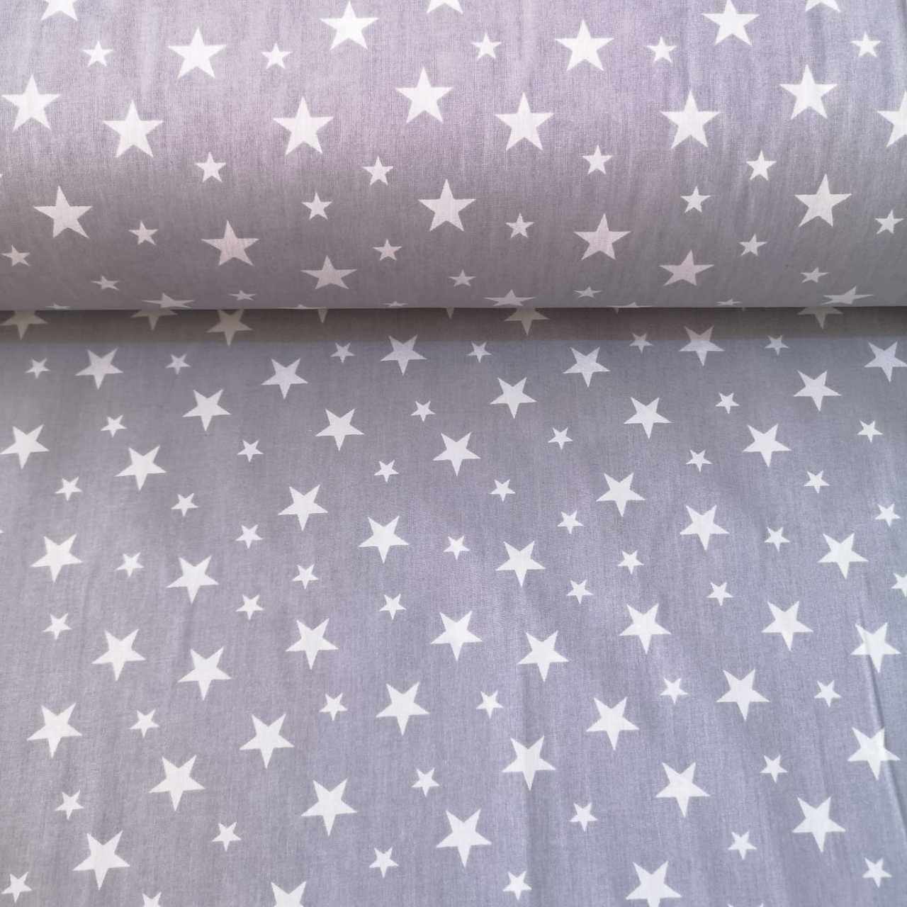 Gri Zemin BeyazYıldızlı Poplin Kumaş