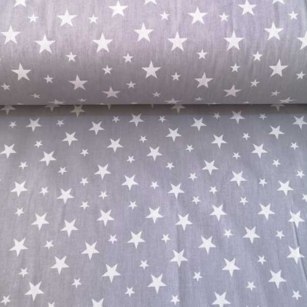 Gri Zemin BeyazYıldızlı Poplin Kumaş
