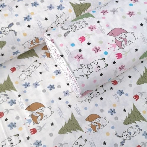 Sevimli Sincap Ve Tavşan Poplin Kumaş