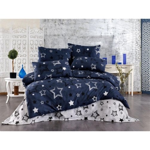 Lacivert Yıldızlı  Polycotton Poplin Kumaş