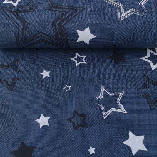 Lacivert Yıldızlı  Polycotton Poplin Kumaş