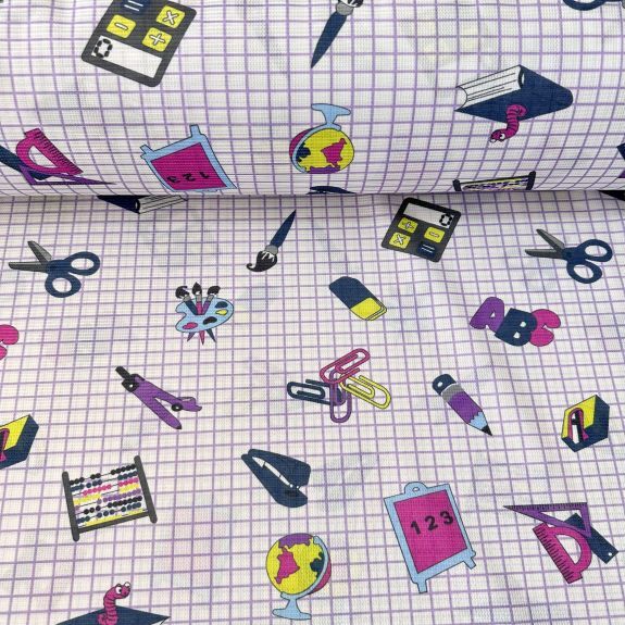 Okul Desen Raşel Kumaş Lila