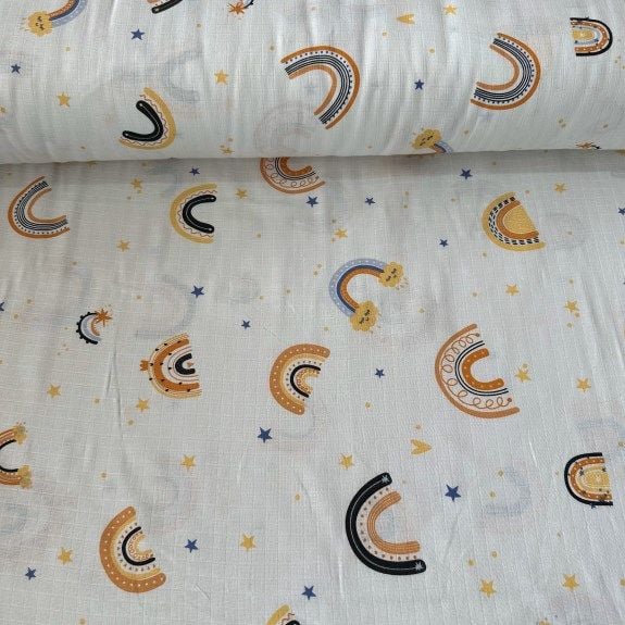 Gök Kuşağı Ve Yıldızlar Müslin Bezi Sarı