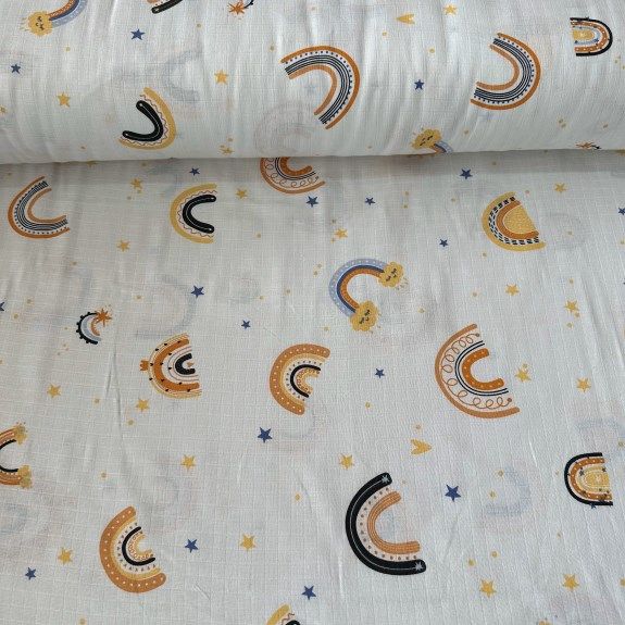 Gök Kuşağı Ve Yıldızlar Müslin Bezi Sarı