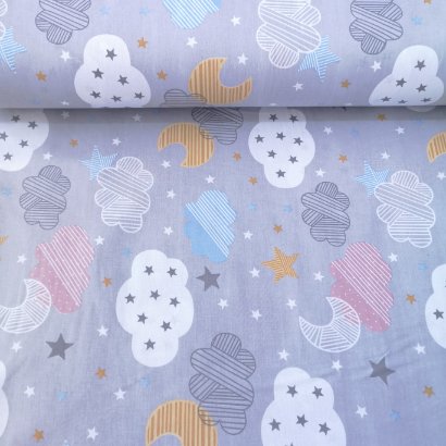 Büyük Bulutlar Poplin Kumaş Gri