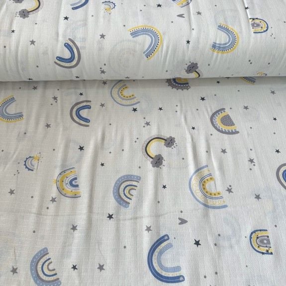 Gök Kuşağı Ve Yıldızlar Müslin Bezi Mavi