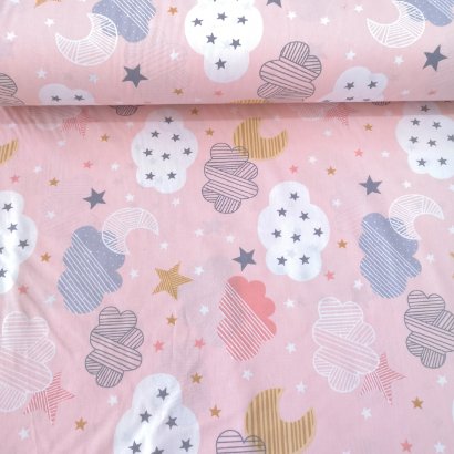 Büyük Bulutlar Poplin Kumaş Somon