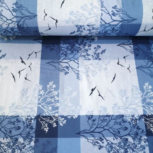 Ağaçlar Poplin Kumaş Mavi