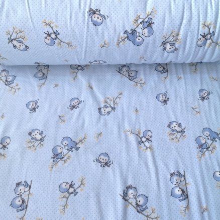 Minik Serçeler Pazen Kumaş Mavi