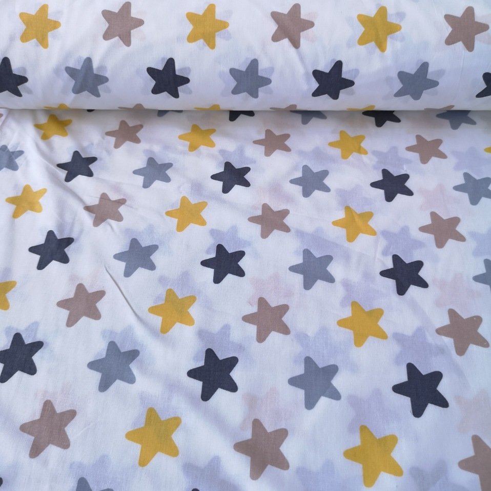 Sarı Yıldızlar Poplin Kumaş