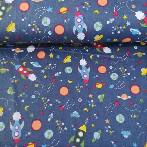 Uzay Yolculuğu Poplin Kumaş