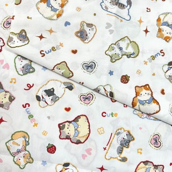 Sevimli Kedicik Poplin Kumaş