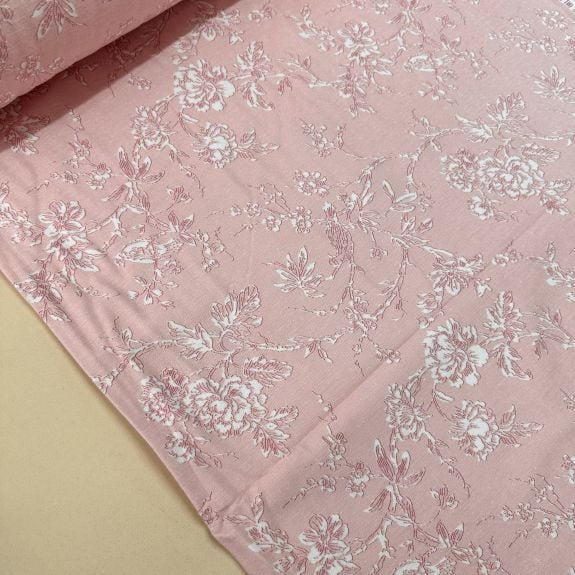 Pastel Çiçekli Pazen Kumaş Pudra