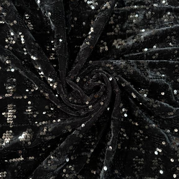 Fatima Siyah Pullu Kadife Kumaş