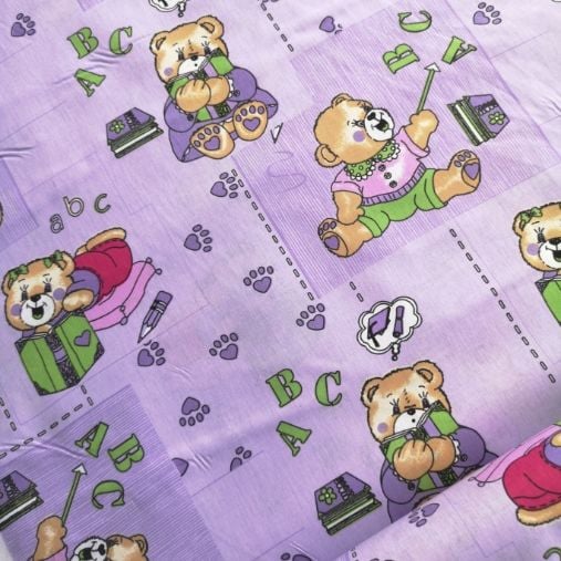 Lila Ayıcık Poplin Kumaş