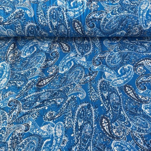 Modern Şal Desenli Viskon Kumaş Mavi