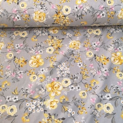 Sarmaşık Güller Poplin Gri