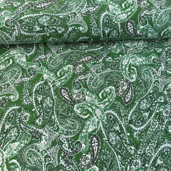 Modern Şal Desenli Viskon Kumaş Yeşil
