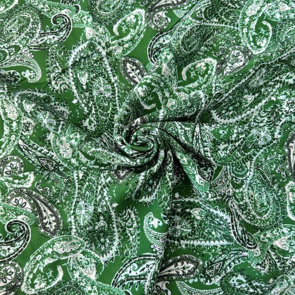 Modern Şal Desenli Viskon Kumaş Yeşil