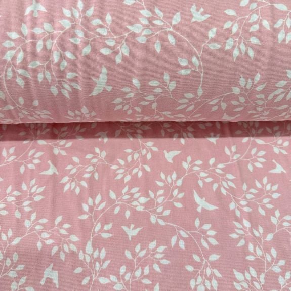 Sarmaşık Kuşlar Pazen Kumaş Pembe