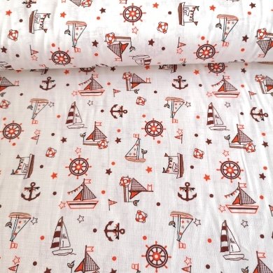 Yelkenli Gemiler Müslin Bezi Kahverengi