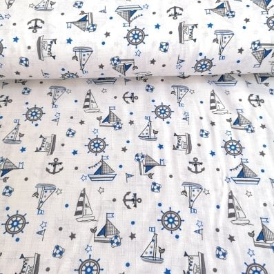 Yelkenli Gemiler Müslin Bezi Mavi