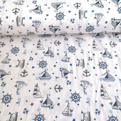 Yelkenli Gemiler Müslin Bezi Mavi