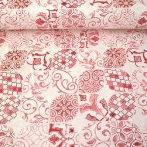 Pastel Çini Desen Duck Bezi Kırmızı