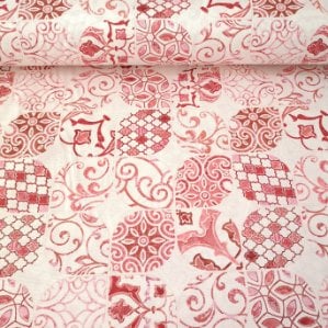 Pastel Çini Desen Duck Bezi Kırmızı