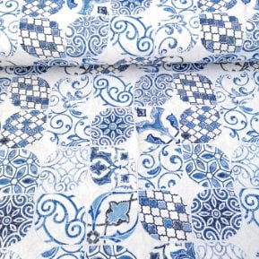 Pastel Çini Desen Duck Bezi Mavi