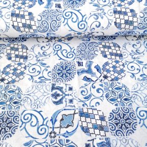 Pastel Çini Desen Duck Bezi Mavi