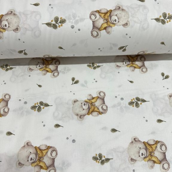 Sevimli Ayıcık Poplin Kumaş Sarı