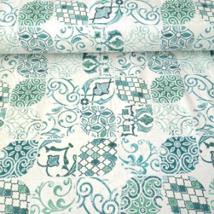 Pastel Çini Desen Duck Bezi Yeşil