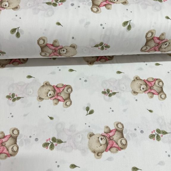 Sevimli Ayıcık Poplin Kumaş Pembe