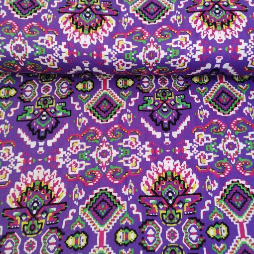Kilim Desen Viskon Kumaş Lila