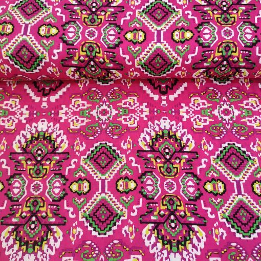 Kilim Desen Viskon Kumaş Pembe