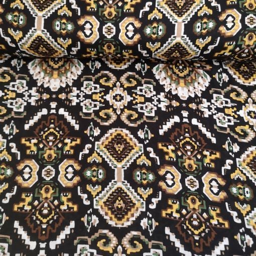 Kilim Desen Viskon Kumaş Siyah