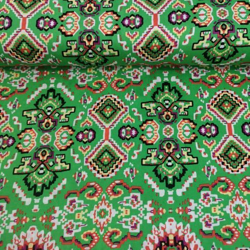 Kilim Desen Viskon Kumaş Yeşil