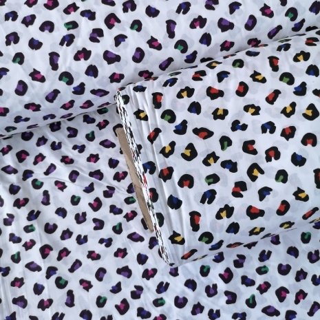 Renkli Leopar Poplin Kumaş