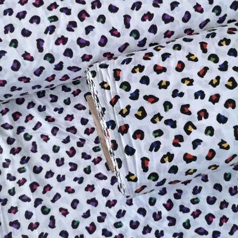 Renkli Leopar Poplin Kumaş