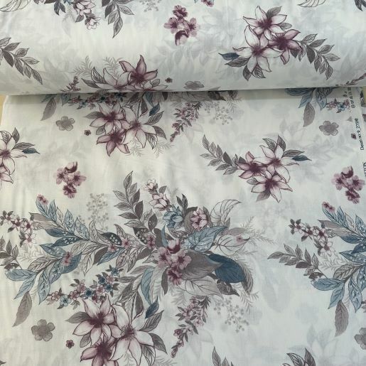 Buket Çiçekler Poplin Kumaş Mor