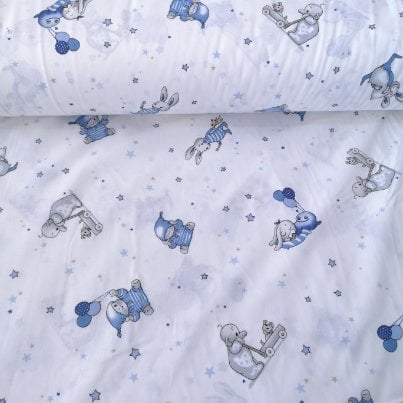 Uyku Arkadaşı Tavşan Ve Fil Poplin Kumaş Mavi