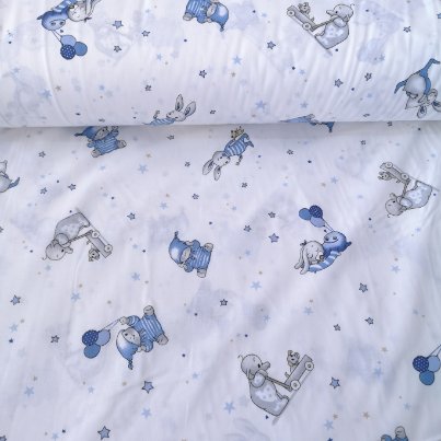 Uyku Arkadaşı Tavşan Ve Fil Poplin Kumaş Mavi