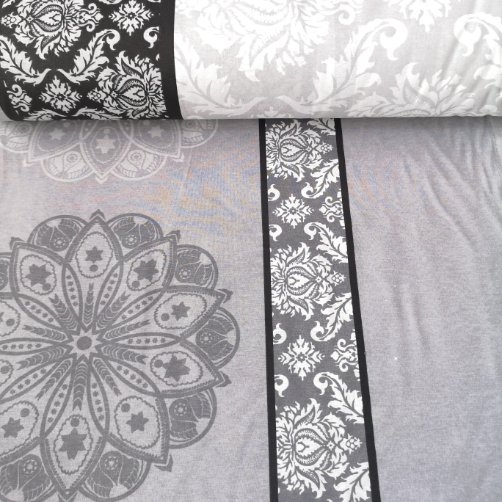 Gri Siyah Eteği Sulu Polycotton Poplin Kumaş