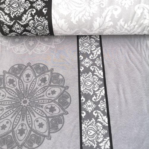 Gri Siyah Eteği Sulu Polycotton Poplin Kumaş
